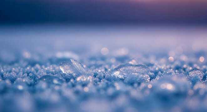 Close-up of blue ice crystals and snow texture, creating a frozen, glittering appearance, representing winter, cold, and natural beauty for seasonal concepts - Powered by Adobe