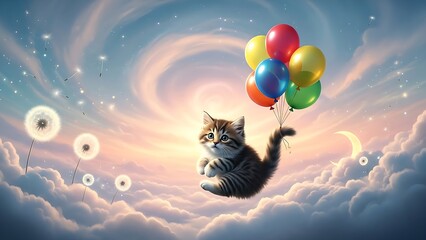 Fototapeta premium Cat wearing red superhero cape against bright sky, dynamic heroic pose, fun imaginative concept, vibrant atmosphere, detailed fur.