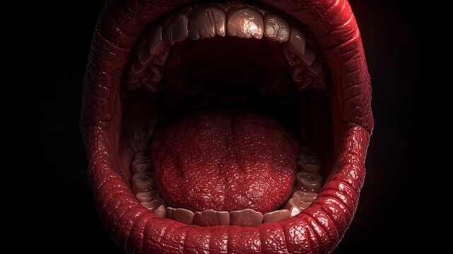 Abstract concept mouth open video with expressive texture and dramatic lighting