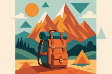 Adventure awaits with a backpack in a colorful mountain landscape