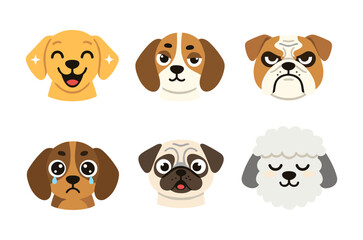 Dog emojis showing different emotions on white background