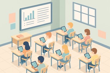 Students using tablets in a classroom setting for education and learning