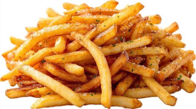 E-commerce ready: hi-res PNG fries heap no shadow on pure white, easy logo overlay for promo poster or delivery platform header