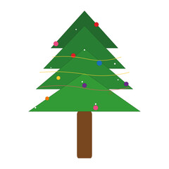 Flat Christmas Tree Illustration with Ornaments and Garland – Minimal Holiday Vector Design