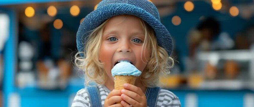 A young child enjoying ice cream at a showground event