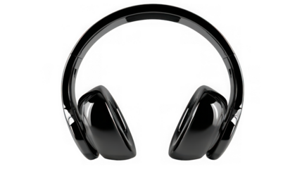 Black wireless headphones isolated on transparent background for listening music