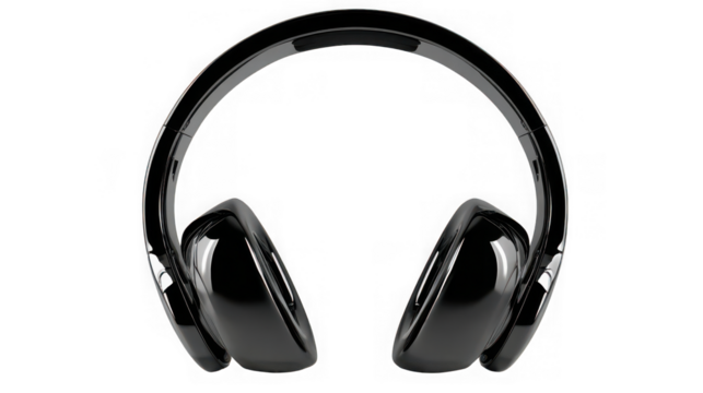 Black wireless headphones isolated on transparent background for listening music