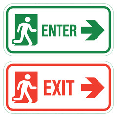 Directional enter and exit emergency signs