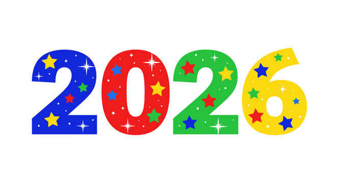 Colorful festive number 2026 isolated on