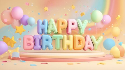 Vibrant 3D Birthday Wordmark Template with Editable Text Field and Celebration Elements