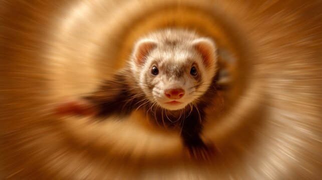 Curious ferret in tunnel