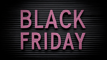 Black Friday neon sign on a textured black background, holiday shopping concept. a pink neon sign that says Black Friday, perfect for advertising sales and promotions.