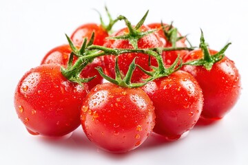 Vibrant red cherry tomatoes arranged on bright white surface