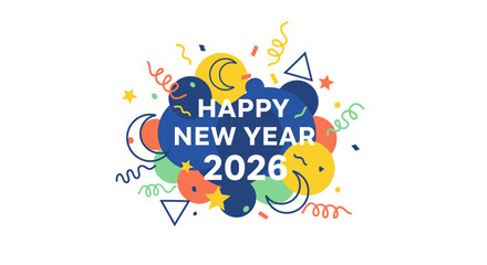 Happy new year 2026 celebration graphic with confetti isolated on