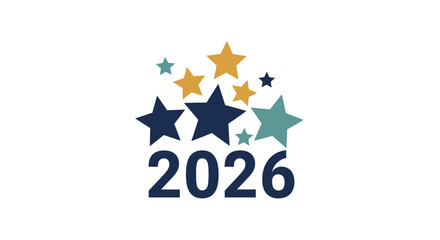 Year 2026 concept with colorful star design isolated on