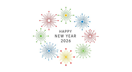 Colorful firework illustration celebrating happy new year 2026 isolated on