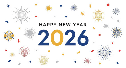 Happy new year 2026 celebration with colorful firework and confetti