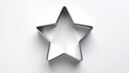 Metal silver star shaped cookie cutter isolated on white backdrop, baking tool. Top view.