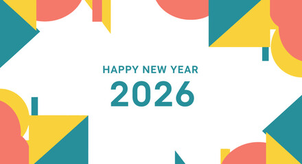 Happy new year 2026 greeting card with modern abstract border design