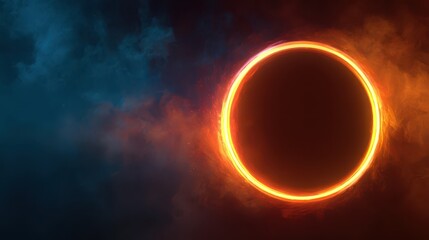 Warm amber circular light afloat against a gradient neon backdrop