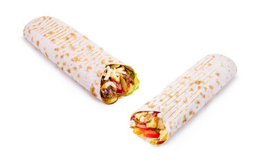 Tasty wraps with fresh veggies and grilled chicken