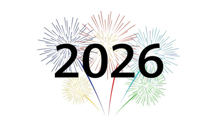 Happy new year 2026 celebration with colorful firework display isolated on