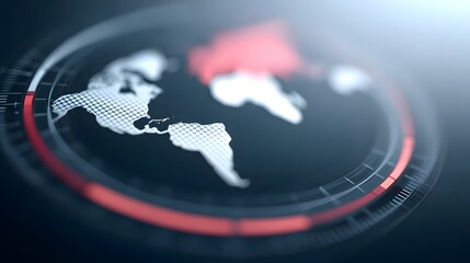 Digital world map visualization with glowing red and black theme, global network, data technology, and futuristic cyber communication concept