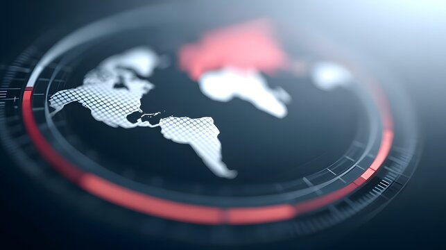 Digital world map visualization with glowing red and black theme, global network, data technology, and futuristic cyber communication concept - Powered by Adobe