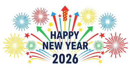 Happy new year 2026 greeting card with colorful firework explosion
