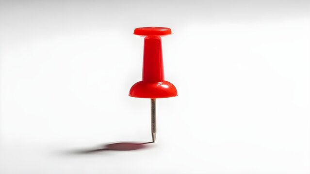 Single Red Plastic Pushpin or Thumbtack Isolated on White Background