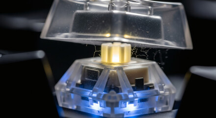 Illuminated mechanical keyboard switch with tactile feedback, perfect for gaming enthusiasts and custom keyboard builds, a vibrant touch for tech setups