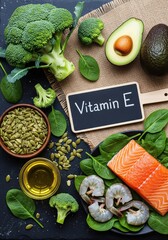 Vitamin e rich foods healthy diet sources salmon avocado spinach broccoli shrimp seeds and oil