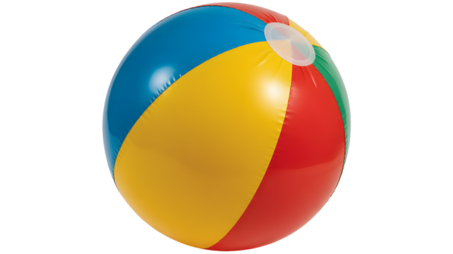 A colorful beach ball sits ready for a game.