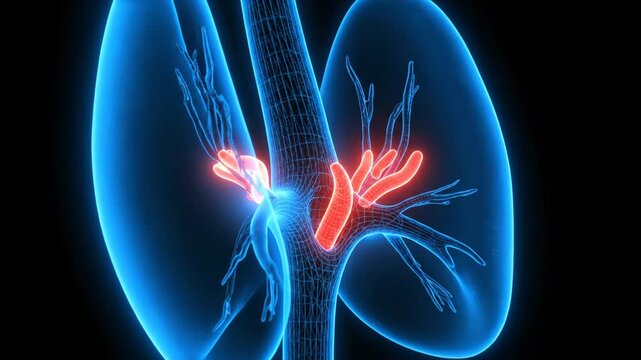 3D Animation of Human Lungs and Bronchial Tubes with Highlighted Parathyroid Glands.