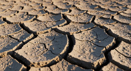 Dry cracked earth texture showcasing drought conditions, ideal for environmental awareness campaigns and climate change visuals that drive action and awareness