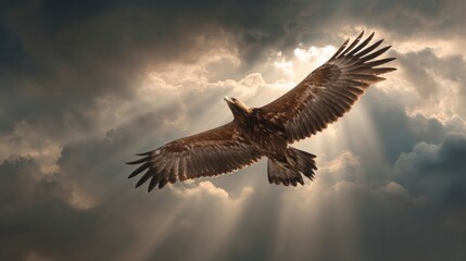 Fototapeta premium Eagle soaring through cloudy sky