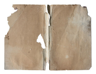 aged torn open cover file folder with brown paper on white