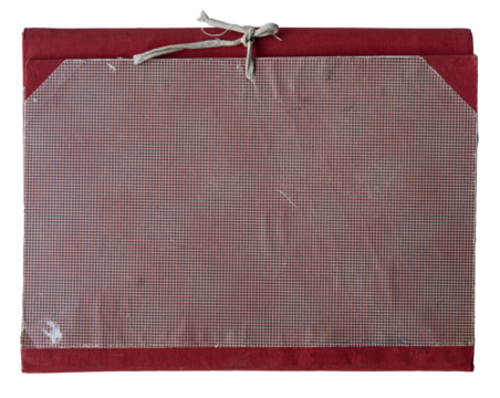 closed red file folder with thread rope binding on white