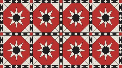 Vibrant geometric star pattern in crimson red and cream for unique backgrounds and eye-catching design projects, offering a modern retro vibe