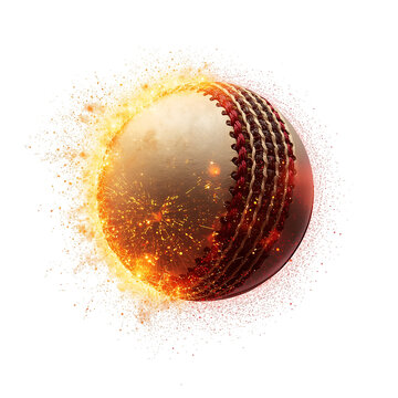 Cricket Ball Exploding with Sparks and Orange Glow on png Black Background sport game