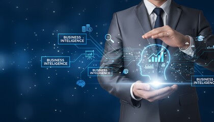 Modern Business Intelligence and Data Analysis Concept with Professional Man