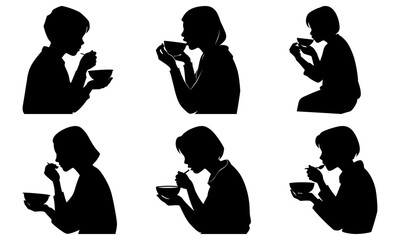 Silhouette of people enjoying a meal, perfect for illustrating diverse cultures and healthy eating habits. Vector graphic for adaptable design projects