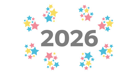 Obraz premium Colorful star celebration graphic for the year 2026 isolated on
