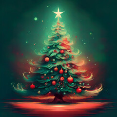 Christmas tree glowing with festive ornaments and star