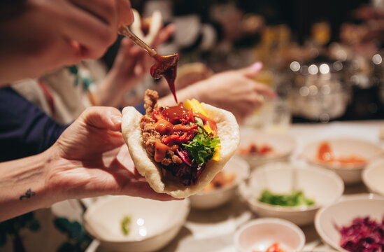 the process of preparing the filling for bao buns