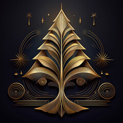 Gold art deco christmas tree festive abstract luxury