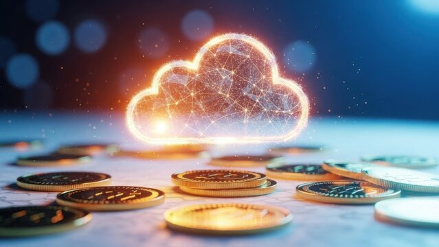 Cloud computing financial investment technology with digital glowing network data