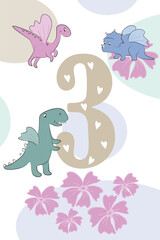 Cute Dinosaur With Wings Number Three Pastel Poster