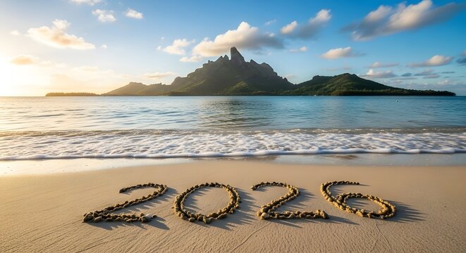 Welcoming 2026 new year on a tropical beach at sunset