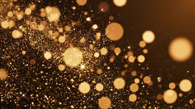 Abstract gold particles floating on a dark background cinematic effect - Powered by Adobe